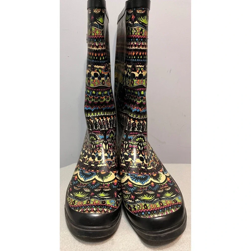 Sakroots Womens Rhythm Rubber Rain/Snow Boots Multicolor Sz 10 Tribal Geometric